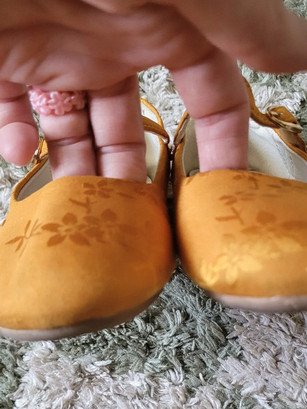 Girls' Mustard Yellow Mary Jane Dress Shoes - Classic Floral Strap